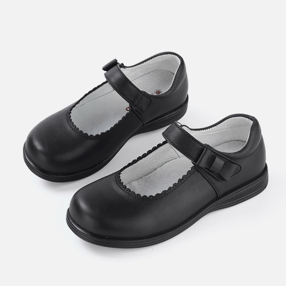 Girl's Mary Jane School Uniform Black Shoe/Round Flat/Slip on
